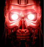 Red glowing robot head